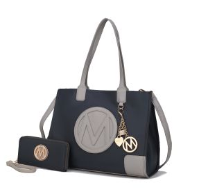 MKF Collection Louise Tote and Wallet Set by Mia k (Color: Charcoal-Lt Grey, Material: Vegan Leather)