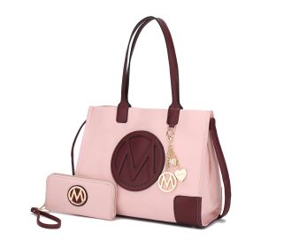 MKF Collection Louise Tote and Wallet Set by Mia k (Color: Pink-Burg, Material: Vegan Leather)