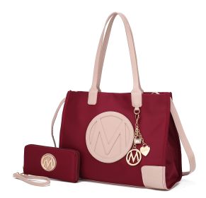 MKF Collection Louise Tote and Wallet Set by Mia k (Color: Burg-Blush, Material: Vegan Leather)