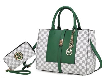 MKF Collection Yuliana Circular Print Satchel Bag with Wallet by Mia K (Color: Green, Material: Vegan Leather)