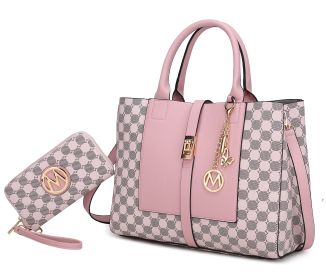 MKF Collection Yuliana Circular Print Satchel Bag with Wallet by Mia K (Color: Pink, Material: Vegan Leather)