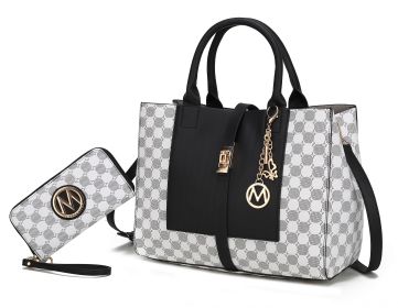 MKF Collection Yuliana Circular Print Satchel Bag with Wallet by Mia K (Color: Black, Material: Vegan Leather)