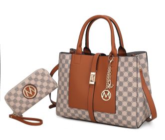 MKF Collection Yuliana Circular Print Satchel Bag with Wallet by Mia K (Color: Cognac Brown, Material: Vegan Leather)