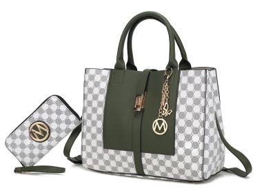 MKF Collection Yuliana Circular Print Satchel Bag with Wallet by Mia K (Color: Olive, Material: Vegan Leather)