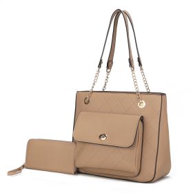 MKF Collection Jenna Shoulder Bag by Mia k and Wallet- 2 pieces (Color: Apricot, Material: Vegan Leather)