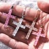 Huitan Hot Sale Female Cross Necklace Inlaid White/Pink Cubic Zirconia Fashionable Versatile Women Necklace for Party Jewelry