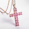 Huitan Hot Sale Female Cross Necklace Inlaid White/Pink Cubic Zirconia Fashionable Versatile Women Necklace for Party Jewelry