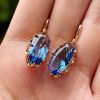 18K Gold Plated Chic Bridal Wedding Dangle Earrings Oval Faux Gemstone Earrings Women's Jewelry Gifts