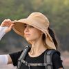 Wide Brim Shawl Ponytail Bucket Hat For Women; Outdoor Fishing Hiking UV Protection Bonnet