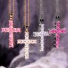 Huitan Hot Sale Female Cross Necklace Inlaid White/Pink Cubic Zirconia Fashionable Versatile Women Necklace for Party Jewelry