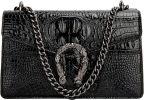 Crossbody Shoulder Square Purse For Women - Fashion Embossed Snake-Print Leather Handbag Metal Chain satchel Tote Bag